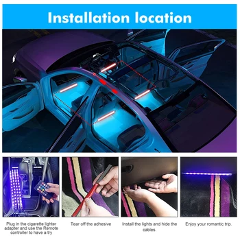 Авто Интериор Led Лампа за Крака с Безжично Дистанционно Музикален Горивото USB RGB Neno Light Атмосферни Декоративни Лампи