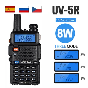 Мощен 8 W Baofeng Двустранно Радио UV5R УКВ Двухдиапазонное Любителски радио 1800 mah Батерия 128 Канала Преносима Радиостанция UV-5R Домофон 5r