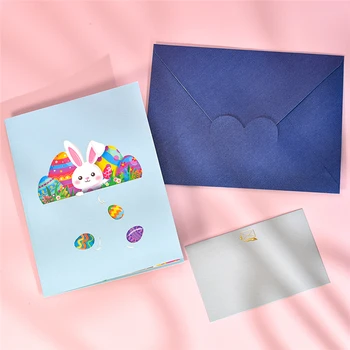 10 X Щастливи Великденски Картички 3D Изскачащи Поздравителни Картички с Яйце Зайче за Деца