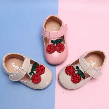Розова череша детски обувки с мека подметка, Модни универсална обувки на Принцесата, Малки Кожени обувки, Модел обувки за момичета, детски празнична обувки за момичета