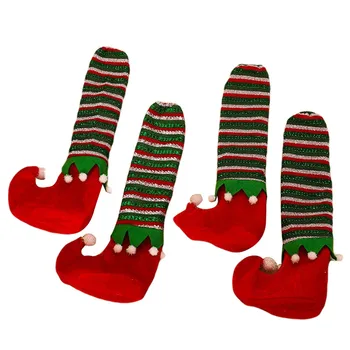 1бр Коледни Покривала за Крачета на Стол Сладък Елф Дизайн на Чорапи за Краката на Стола Протектор Пол за Украса на Домашно Парти