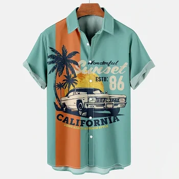 2022 Мъжки Ретро Ризи Модни Свободни Къси Ръкави и Летни Мъжки Хавайски Ризи Дрехи Мъжки Ежедневни Ризи От Кокосовата палма Топ