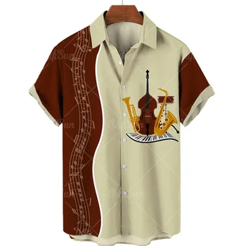 Лятна Мъжка Хавайски Плажна Риза Райе с 3D Принтом в стил Китара, Свободна Риза с Къс Ръкав, Голям Мъжки Топ 5xl