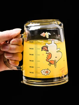 400 мл Стъклени Млечни Чаши С Соломинкой Карикатура Креативна Детска Градуированная Печатна Чаша Чай, Сок, Бутилка За Вода, Посуда За Напитки Подаръчен Комплект