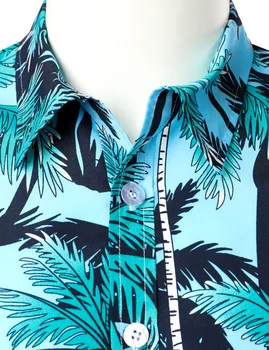 Мъжки Празнична Ежедневни Хавайска Риза Aloha С Къс Ръкав И Принтом Тропически Палми, Сини Ризи Aloha Camisa Hawaiana