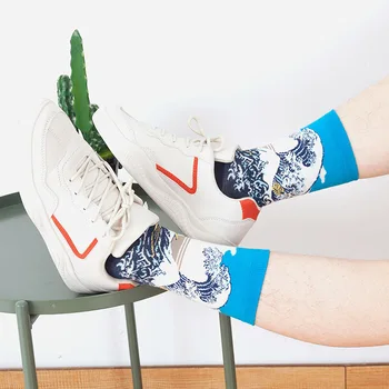 Нови популярни френски мъжки и дамски чорапи с кръгло деколте, модни креативни, забавни чорапи за отдих в стил харадзюку, абстрактни чорапи с блажна боя