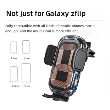 Обновен е Кола За Мобилен Телефон 15 W Безжично Зарядно за Кола Вградена Двойна Макара Бързо Зареждане За iPhone Samsung Galaxy Z Flip 4 3
