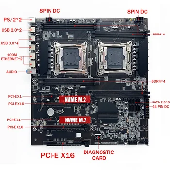 Дънна платка X99 с два конектори на дънната Платка за майнинга LGA 2011-3 Двоен процесор Слот за памет DDR4 PCI-E 16X SATA2.0 Интерфейс NVME M. 2