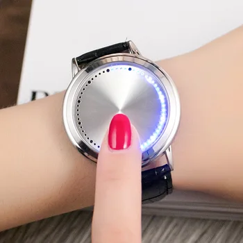 2020 Нови Модни Сини Хибридни led Часовник със Сензорен екран с 60 Сини светодиодни Лампи Първокласен Дизайн, Кожена Каишка Подкрепа на Допир Екран