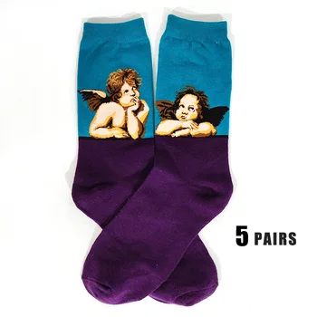 5 двойки/опаковане., Продажба на едро, Дамски Чорапи, ретро, Индивидуално Изкуство, Живопис на Ван Гог, Световно Известната Картина с маслени бои, Забавни Чорапи