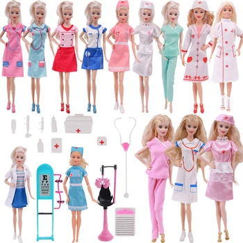 Облекло за кукли Барби, 6 бр./компл., Екип лекари и медицински сестри, пола-палта, Обувки за кукли 11,8 инча, Аксесоари за кукли 1/6 Blyth, Играчки за момичета