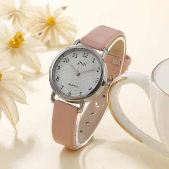 Модни Дамски Часовници Кожени Кварцов Ръчен часовник с Обилна wsop гривна