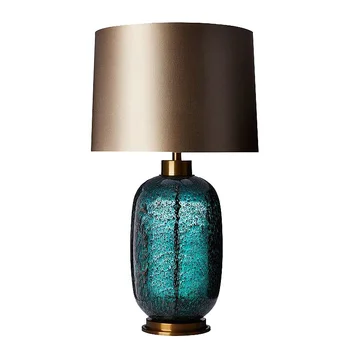 Модерна светодиодна настолна лампа спалня хол Скандинавски украса настолна лампа модел стая нощна лампа синьо стъкло метална настолна лампа