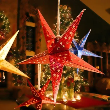 30 см Кухи Звезди Коледен Орнамент Орнаменти във Формата На Звезда Ред Висящи Висулки за Коледната Елха Вечерни Украса