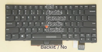 Американски, арабски, немски, Скандинавски, Датска Клавиатура за Lenovo Thinkpad T470 (20HD 20HE 20JM 20JN), T480 (20L5 20L6), A475 A485 с подсветка /Без