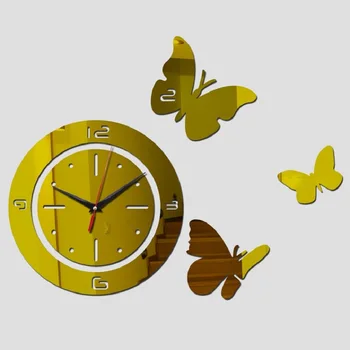 Модерен стенен кварцов часовник в съвременен стил, огледално акрилно стенни стикери от материал diy, стенни часовници с пеперуда за хол
